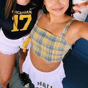 Yellow/ blue plaid crop top